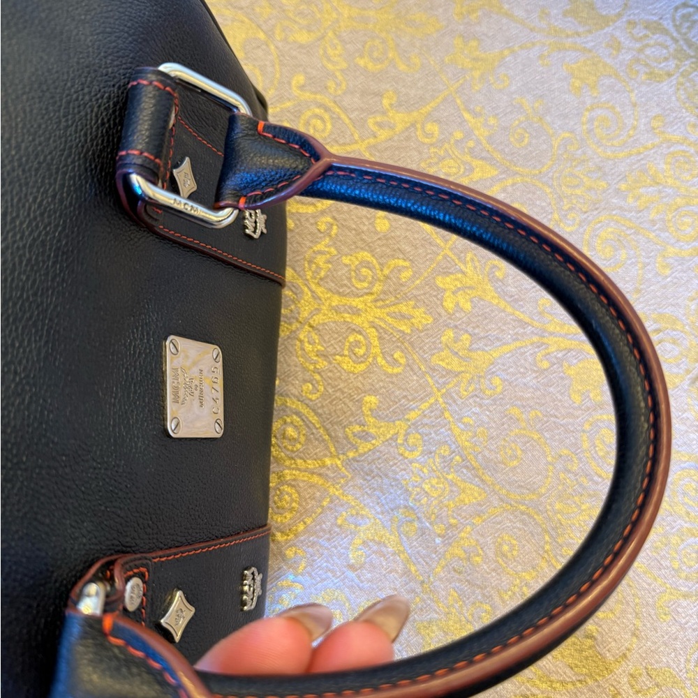 MCM Black Leather Satchel with Red Stitching - Picture 10 of 11